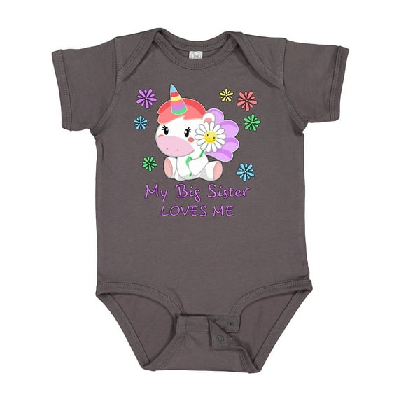 Inktastic My Big Sister Loves Me Cute Unicorn Boys or Girls Baby Bodysuit