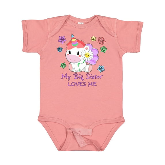 Inktastic My Big Sister Loves Me Cute Unicorn Boys or Girls Baby Bodysuit