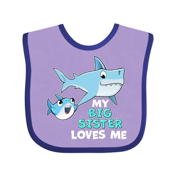 Inktastic My Big Sister Loves Me with Cute Sharks Boys or Girls Baby Bib