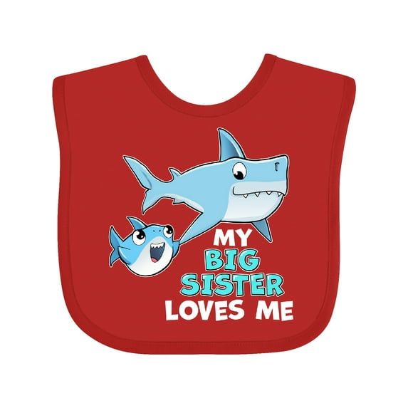 Inktastic My Big Sister Loves Me with Cute Sharks Boys or Girls Baby Bib