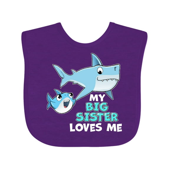 Inktastic My Big Sister Loves Me with Cute Sharks Boys or Girls Baby Bib
