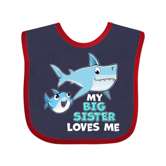 Inktastic My Big Sister Loves Me with Cute Sharks Boys or Girls Baby Bib