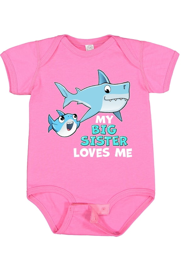 My Big Sister Loves Me with Cute Sharks Boys or Girls Baby Bodysuit