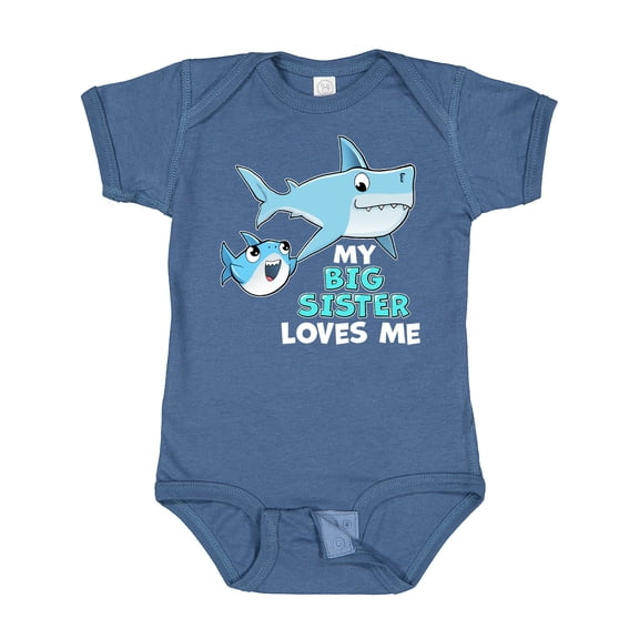Inktastic My Big Sister Loves Me with Cute Sharks Boys or Girls Baby Bodysuit