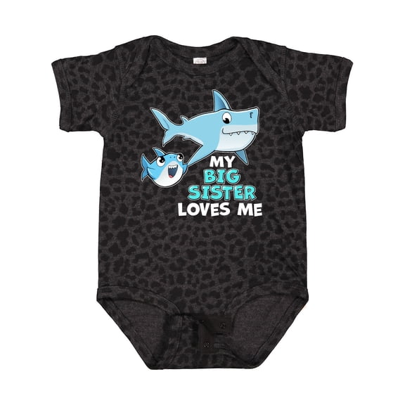 Inktastic My Big Sister Loves Me with Cute Sharks Boys or Girls Baby Bodysuit