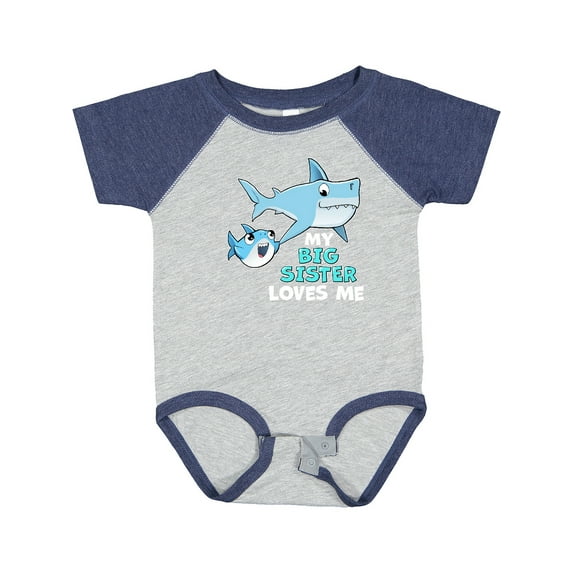 Inktastic My Big Sister Loves Me with Cute Sharks Boys or Girls Baby Bodysuit