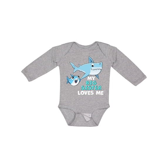 Inktastic My Big Sister Loves Me with Cute Sharks Boys or Girls Long Sleeve Baby Bodysuit