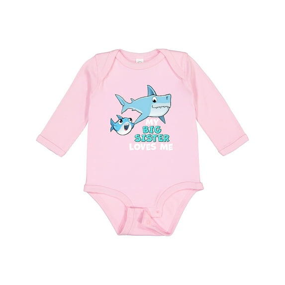 Inktastic My Big Sister Loves Me with Cute Sharks Boys or Girls Long Sleeve Baby Bodysuit