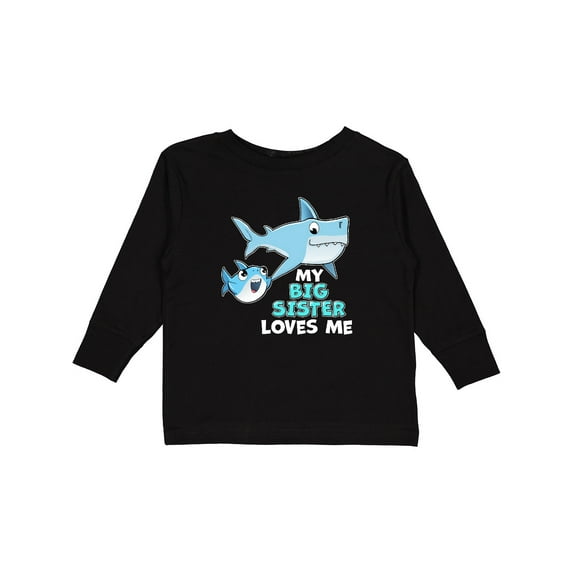 Inktastic My Big Sister Loves Me with Cute Sharks Boys or Girls Long Sleeve Toddler T-Shirt