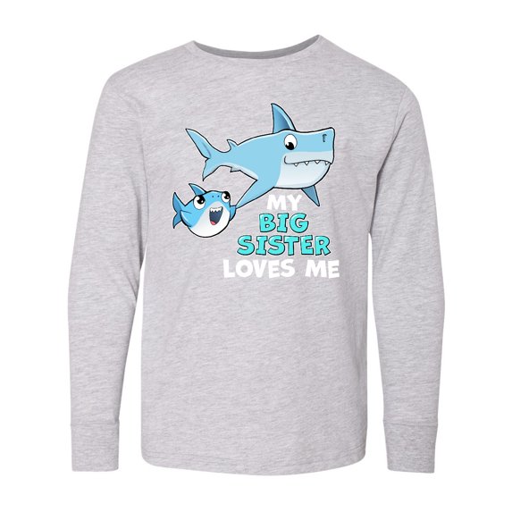 Inktastic My Big Sister Loves Me with Cute Sharks Long Sleeve Youth T-Shirt