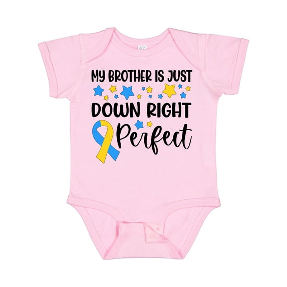 Inktastic My Brother is Just Down Right Perfect Down Syndrome Awareness Ribbon Boys or Girls Baby Bodysuit