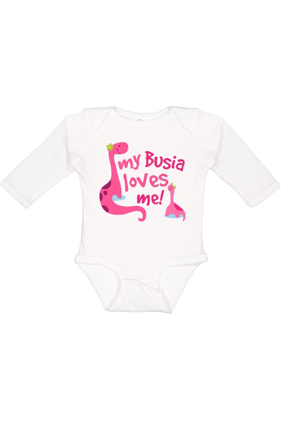 My Busia Loves Me Girl Dinosaur Girls Long Sleeve Baby Bodysuit