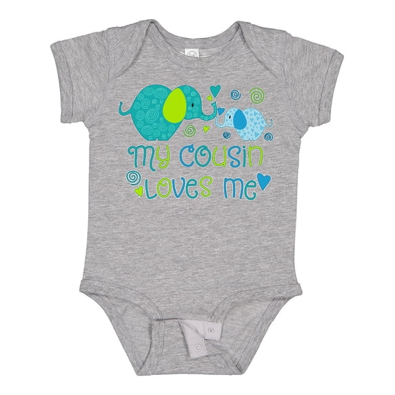 Inktastic My Cousin Loves Me Cute Elephants Boys or Girls Baby Bodysuit