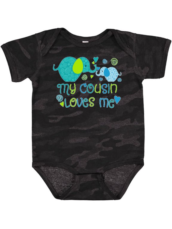 My Cousin Loves Me Cute Elephants Boys or Girls Baby Bodysuit