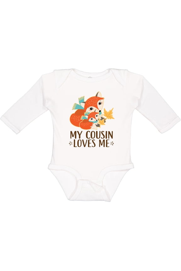 My Cousin Loves Me Fox Boys or Girls Long Sleeve Baby Bodysuit