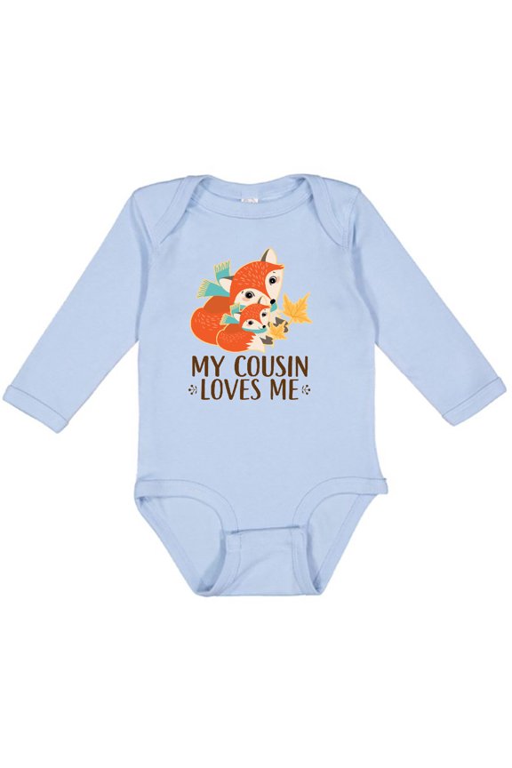 My Cousin Loves Me Fox Boys or Girls Long Sleeve Baby Bodysuit