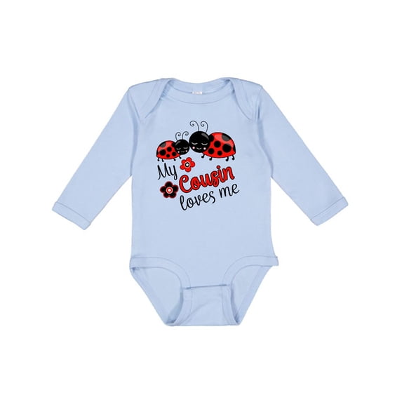 Inktastic My Cousin Loves Me with Cute Ladybugs Boys or Girls Long Sleeve Baby Bodysuit