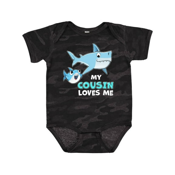 Inktastic My Cousin Loves Me with Cute Sharks Boys or Girls Baby Bodysuit