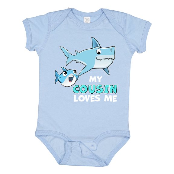 Inktastic My Cousin Loves Me with Cute Sharks Boys or Girls Baby Bodysuit