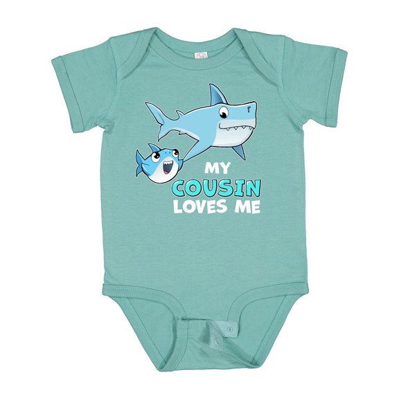 Inktastic My Cousin Loves Me with Cute Sharks Boys or Girls Baby Bodysuit