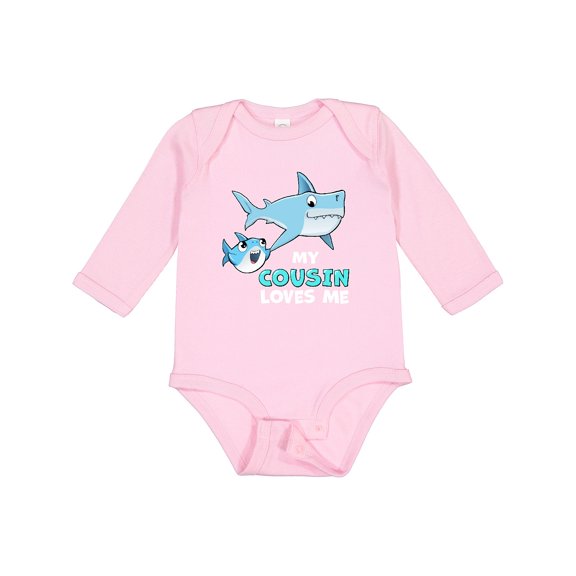 Inktastic My Cousin Loves Me with Cute Sharks Boys or Girls Long Sleeve Baby Bodysuit
