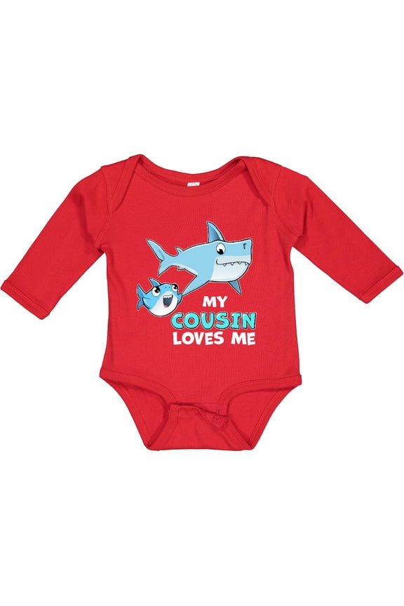 My Cousin Loves Me with Cute Sharks Boys or Girls Long Sleeve Baby Bodysuit