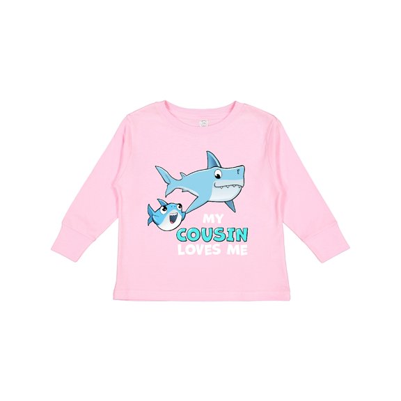 Inktastic My Cousin Loves Me with Cute Sharks Boys or Girls Long Sleeve Toddler T-Shirt