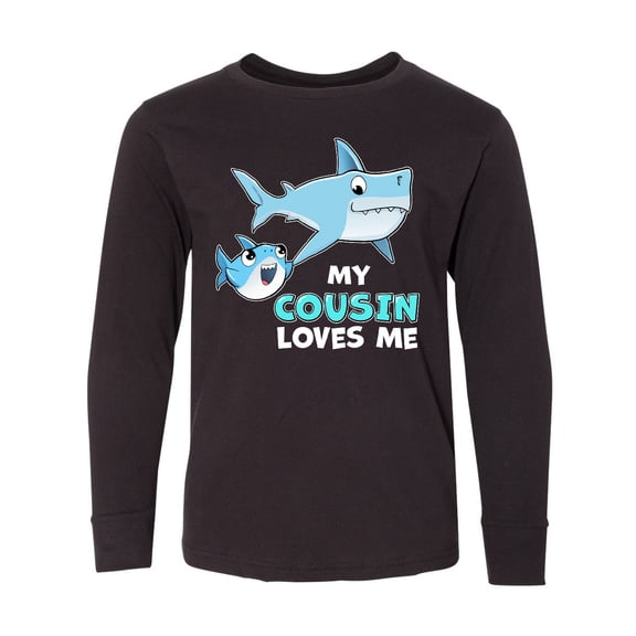 Inktastic My Cousin Loves Me with Cute Sharks Long Sleeve Youth T-Shirt