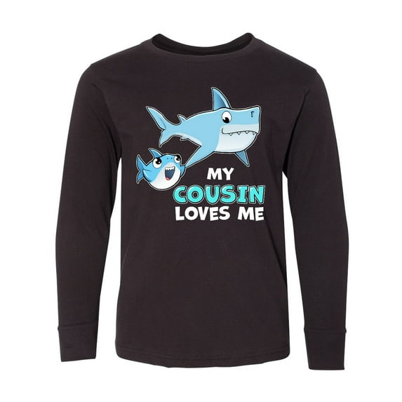 Inktastic My Cousin Loves Me with Cute Sharks Long Sleeve Youth T-Shirt