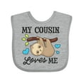 thumbnail image 1 of Inktastic My Cousin Loves Me with Sloth and Hearts Boys or Girls Baby Bib, 1 of 4