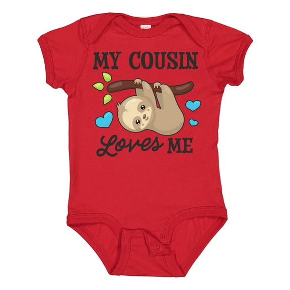 Inktastic My Cousin Loves Me with Sloth and Hearts Boys or Girls Baby Bodysuit