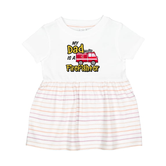 Inktastic My Dad is a Firefighter with Fire Truck Girls Baby Dress