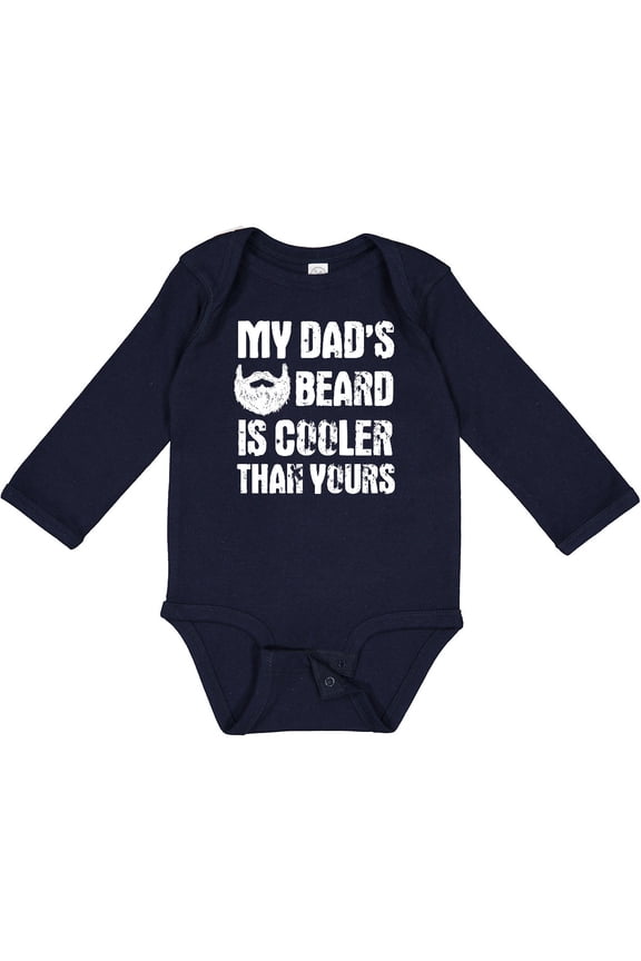My Dad's Beard is Cooler Than Yours in White Boys Long Sleeve Baby Bodysuit