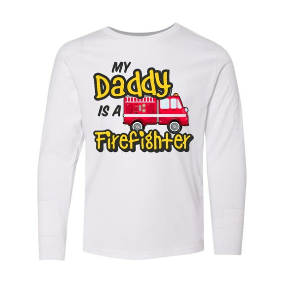 Inktastic My Daddy is a Firefighter with Fire Truck Long Sleeve Youth T-Shirt