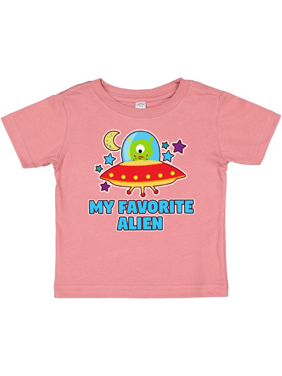 My Favorite Alien in Spaceship with Moon and Stars Boys or Girls Baby T-Shirt