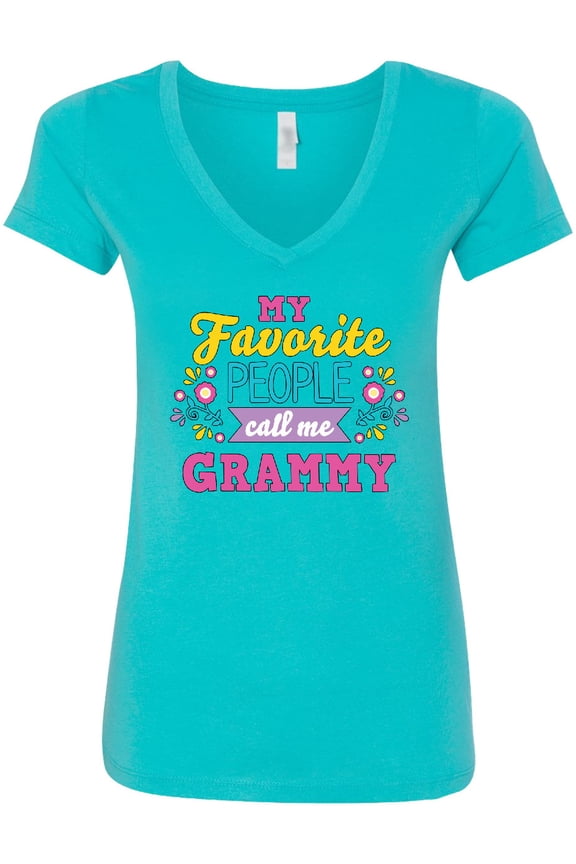 My Favorite People Call Me Grammy with Flowers Women's V-Neck T-Shirt