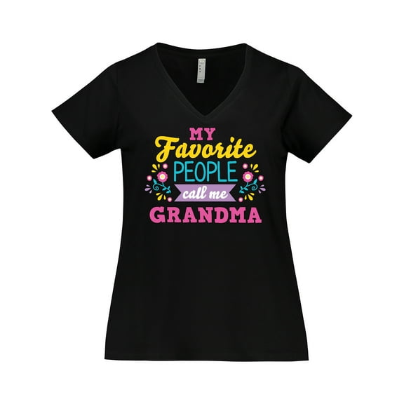 Inktastic My Favorite People Call Me Grandma with Flowers Women's Plus Size V-Neck T-Shirt