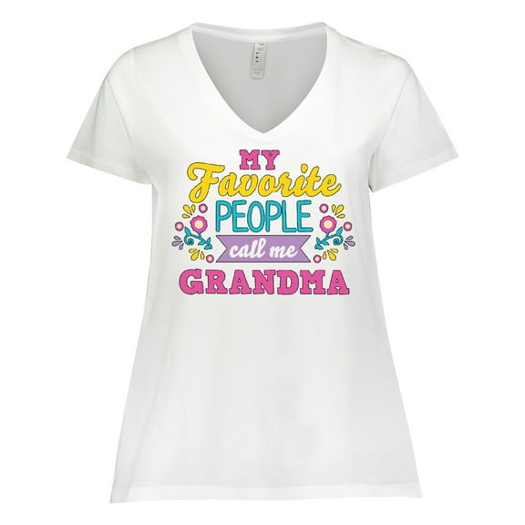 Inktastic My Favorite People Call Me Grandma with Flowers Women's Plus Size V-Neck T-Shirt