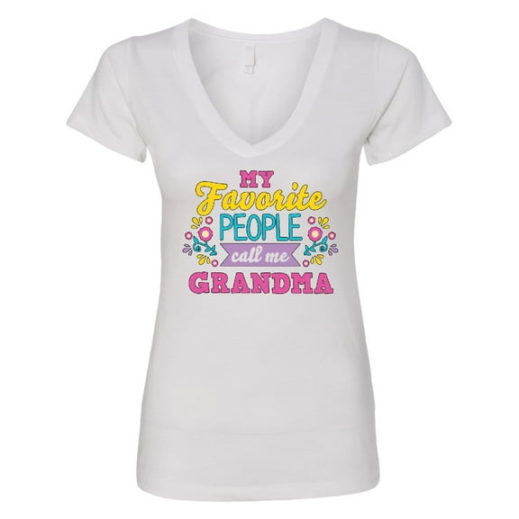 Inktastic My Favorite People Call Me Grandma with Flowers Women's V-Neck T-Shirt