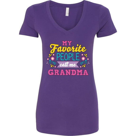 Inktastic My Favorite People Call Me Grandma with Flowers Women's V-Neck T-Shirt