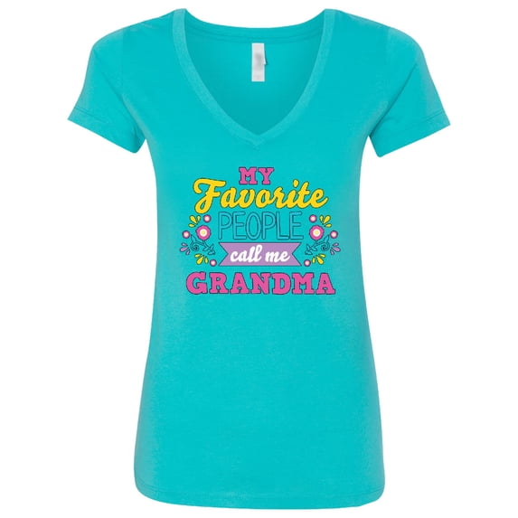 Inktastic My Favorite People Call Me Grandma with Flowers Women's V-Neck T-Shirt