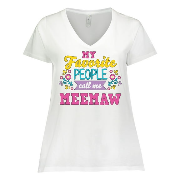 Inktastic My Favorite People Call Me Meemaw with Flowers Women's Plus Size V-Neck T-Shirt