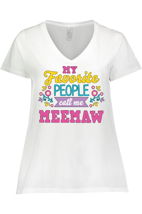My Favorite People Call Me Meemaw with Flowers Women's Plus Size V-Neck T-Shirt