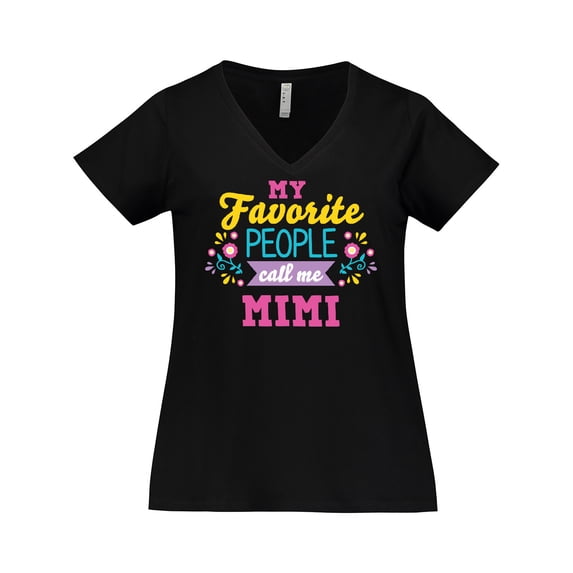 Inktastic My Favorite People Call Me Mimi with Flowers Women's Plus Size V-Neck T-Shirt