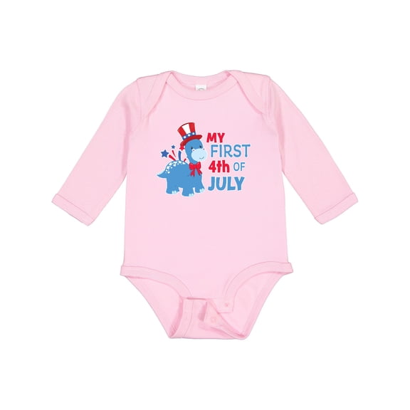 Inktastic My First 4th of July with Dinosaur Boys or Girls Long Sleeve Baby Bodysuit