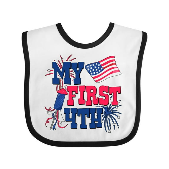 Inktastic My First 4th with American Flag Rocket and Fireworks Boys or Girls Baby Bib