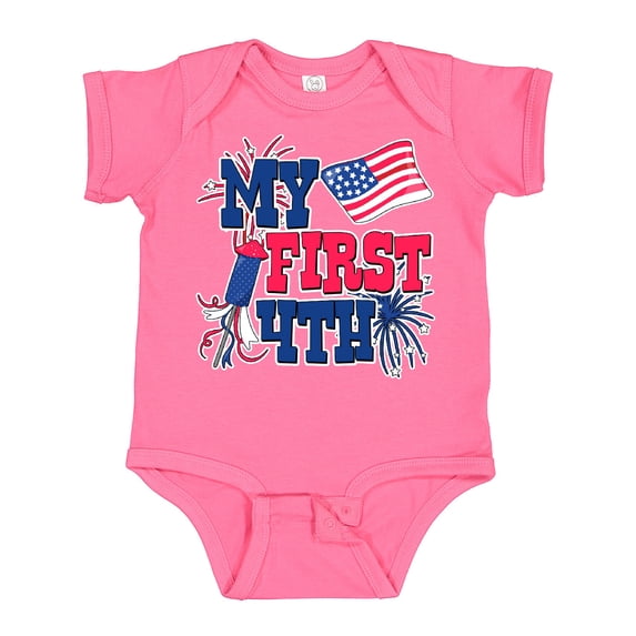 Inktastic My First 4th with American Flag Rocket and Fireworks Boys or Girls Baby Bodysuit