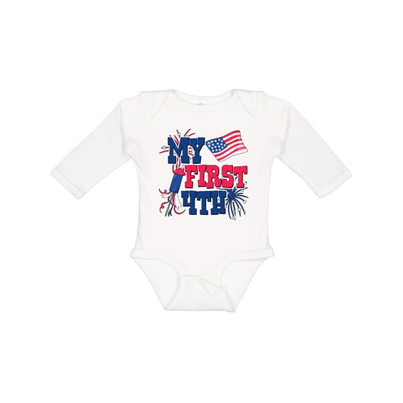 Inktastic My First 4th with American Flag Rocket and Fireworks Boys or Girls Long Sleeve Baby Bodysuit
