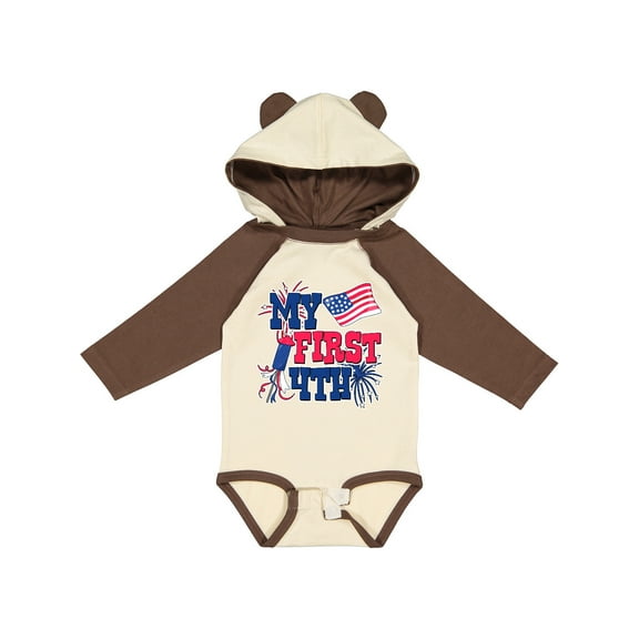 Inktastic My First 4th with American Flag Rocket and Fireworks Boys or Girls Long Sleeve Baby Bodysuit
