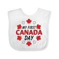 thumbnail image 1 of Inktastic My First Canada Day with Red and White Maple Leaves Boys or Girls Baby Bib, 1 of 4